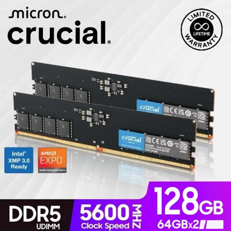 Crucial Crucial DDR5 5600 128GB(64GBx2) 桌上型記憶體